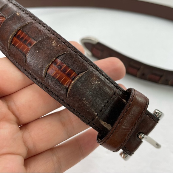 Brown‎ Leather Snakeskin Inlay Woven Belt 38 - Picture 12 of 16